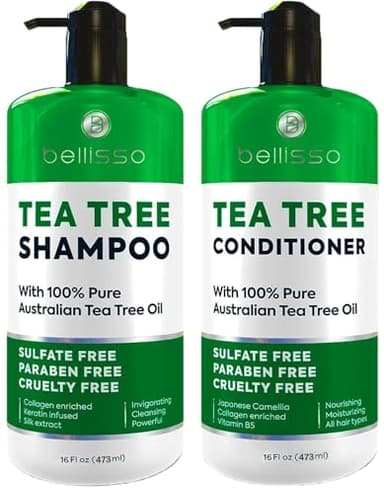 Tea Tree Shampoo and Conditioner Set – with 100% Pure Australian Tea Tree Oil - Anti Dandruff Sulfate and Paraben Free - Dry Scalp Treatment with Keratin, Vitamin B5, Collagen for Women and Men