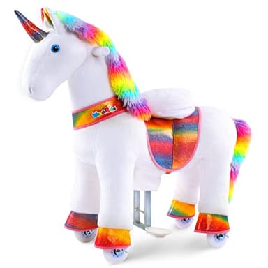 WondeRides Ride on Unicorn Horse Rainbow Pony Cycle Toy, 30.1 Inch Height Riding Pony Unicorn Toy Plush Rocking Mechanical Walking Animal with Wheels No Battery Size 3 for Kids 3-4 Years M332
