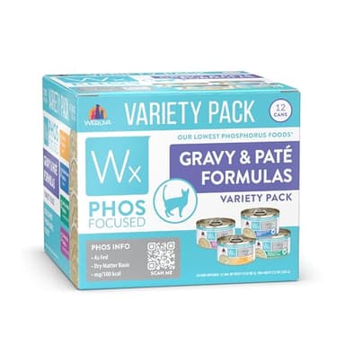 Weruva Wx Phos Focused, Pate & Gravy Formulas Variety Pack, 3oz Can (Pack of 12)