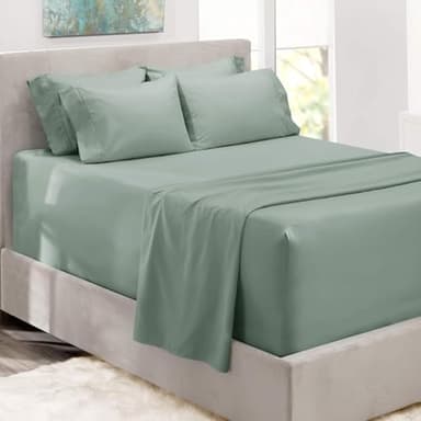 Hearth & Harbor Bed Sheets, Luxury Soft 6 Piece Bed Sheet Set Extra Deep Pocket Fitted Sheets Fits Mattress up to 21", Double Brushed Bedding Sheets & Pillowcases, Queen, Ice Green