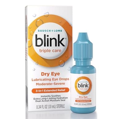 BLINK Eye Drops for Dry Eyes, Triple Care Lubricant Eye Drops, Instantly Soothing, Moisturizing & Extra Long-Lasting Hydrating Eye Care for Moderate to Severe Dry Eye Symptom Relief, 0.34 fl oz
