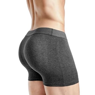 Rounderbum Men's Padded Underwear Boxer Briefs with Removable Butt Enhancing Pads - Charcoal, Large - Padded Tech, Body Shaping, Invisible Under Clothing, More Volume Instantly