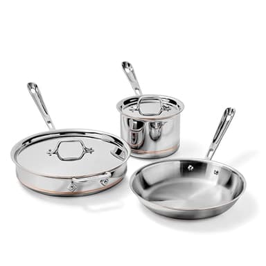 All-Clad Copper Core 5-Ply Stainless Steel Cookware Set, 5 Piece, Induction, Oven Broiler Safe 600F, Pots and Pans, Sauce Pan, Saute Pan, Cookware, Silver