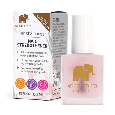 ella+mila "First Aid Kiss" Nail Strengthener and Growth treatment- Nail Repair Solution & Growth Treatment for Thin, Brittle & Damaged Nails - Nail Hardener with Vitamin E (0.45 fl oz)