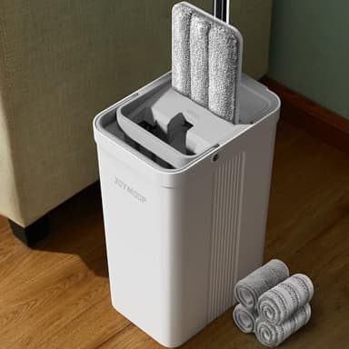 JOYMOOP Mop and Bucket Set with Wringer, Flat Mops for Floor Cleaning, Wall Mop Cleaner with Long Handle, Hardwood Floor Mop with 4 Microfiber Pads