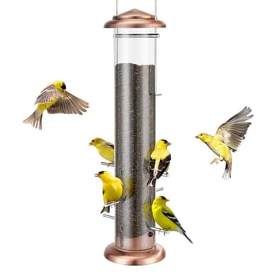 Kingsyard Metal Finch Feeder for Thistle/Nyjer Seed, Tube Bird Feeders for Outdoors Hanging, 2 lbs Large Capacity, Easy to Refill & Clean, Antique Copper