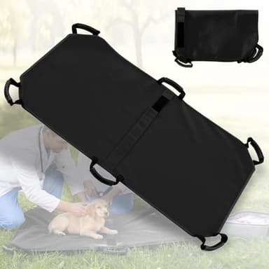 Geiserailie Black Transport Stretcher for Medium Dogs with 6 Handles 47" L x 29" W Animal Emergency Transport Carrier for Senior Injured Dogs with Safety Strap, Max 135lbs, Foldable
