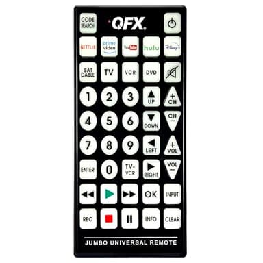 QFX REM-115 8 in 1 Large Jumbo Universal Remote Control for RCA, Sony, Philips, Samsung, GE, Zenith, Panasonic, Sharp, Toshiba, Daewoo, Hitachi, Sanyo, LG, JVC, Mitsubishi, Emerson, Magnavox