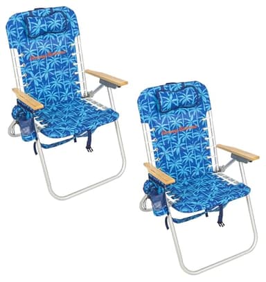 Tommy Bahama 2-Pack Hi-Boy 17" Seat Height 4-Position Lace-Up Suspension Folding Backpack Beach Chair, Blue Palms