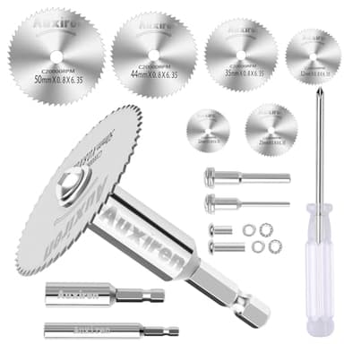 11 PCS Rotary Drill Saw Blades: 6 PCS Mini Circular Saw Blades with 2 PCS 1/4" Hex Shank, 1/8" & 1/4" Round Shanks+ Screwdriver, HSS Small Cutting Discs for Drills Rotary Tools, Inside PVC Pipe Cutter