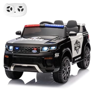 MUKIDY Kids Ride On Police Car 12V Battery Powered Electric Ride-on Vehicle, Flashing Lights w/Parent Remote, Siren, Music, Megaphone, Smooth Start, Suspension, Black