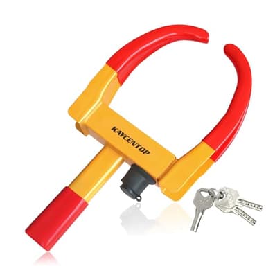 KAYCENTOP Universal Wheel Lock, Security Trailer Wheel Lock, Tire Lock Anti Theft for Trailers Golf Cart SUV Boat ATV Motorcycle Camper, 3 Keys (Yellow-Red)
