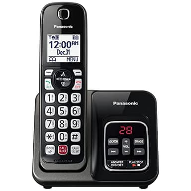 Panasonic Cordless Phone with Answering Machine, Advanced Call Block, Bilingual Caller ID and High-Contrast Display, Expandable System with 1 Handset Cordless Telephone - KX-TGD830M (Metallic Black)