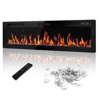 LEMBERI 72 inch Electric Fireplace Recessed and Wall Mounted,750/1500W Fireplace Heater and Linear Fireplace with Timer,Remote Control,Adjustable Flame Color and Speed