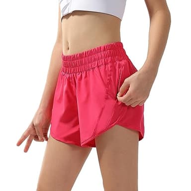 Aurefin Girls Athletic Shorts, Quick Dry Running Shorts for Kids Teen Girls Active Sports Track Shorts with Zip Pocket Liner Hot Pink/M