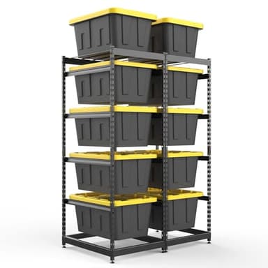 27 Gallon Tote Storage Rack, Heavy-Duty Storage Bin Rack Organizer, 5-Tier Standing Storage Bin Shelves, 250 lb Capacity, Maximize Space for Garage, Warehouse, Utility, 2 Pack Pro(Totes Not Included)