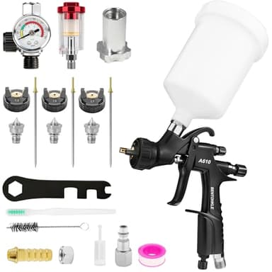 BENTOHKLE R500 LVLP Air Spray Gun with 1.3/1.5/1.7mm Nozzles & Air Regulator, A610 Paint Guns Automotive Premium Kit LVLP Paint Gun Sprayer for Cars, House Painting, Clear&Top Coat