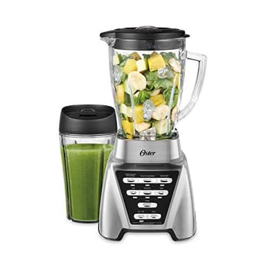 Oster Pro 1200 Smoothie Blender with Glass Jar & 24oz To-Go Cup, Countertop Kitchen Blender with 7 Speeds, 1200W Power, Brushed Nickel