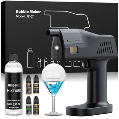 Electric Cocktail Smoke Bubble Gun Kit - Aroma Blaster with 4 Flavor Oils & Edible Bubbles | 5000mAh Rechargeable, Color Screen | Smoker for Whiskey, Food, Drinks | Great Gift for Dad, Men, Bartender