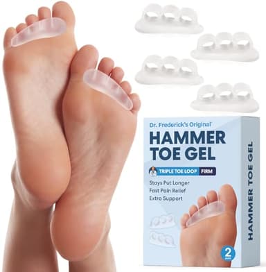 Dr. Frederick's Original Hammer Toe Corrector Gels - 2 Pairs - All-Day Relief for Crooked & Overlapping Toes - Firm Cushioning - Symptomatic Support for Toe Alignment - Clear - 3 Loop Design