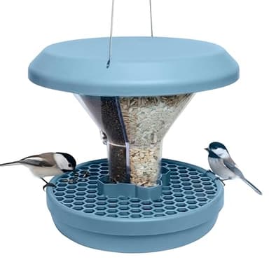 SWISSINNO Bird Feeders - No Mess Hanging Bird Feeder for Outdoors - Smart Birds Davos Spill Proof Wild Cardinal & Small Bird Feeder with Integrated Seed Catcher Tray - Dual Chamber - Light Blue