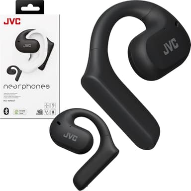 JVC Nearphones Open Ear True Wireless Headphones with 16mm Large Drivers for Powerful Sound, Single Ear use, and Long Battery Life (up to 17 Hours) - HANP35TW (Black)