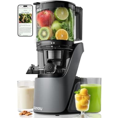 Canoly C16 Cold Press Juicer, with a 6" Wide Chute & Self-Precut, 3-in-1 Strainers (Juice & Sorbet & Nut Milk), BPA-Free Construction, Powered by a AC Brushless Motor (Space Gray)
