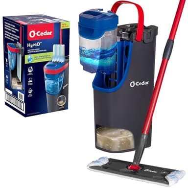 O-Cedar H2prO Flat Mop System | Quick Cleaning Tool | Clean with Clean Water | Machine Washable Reusable Microfiber Mop Pad | Safe on Wood Floors, Vinyl, Tile, Baseboards, Walls