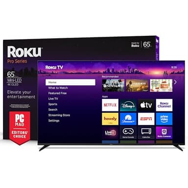 Roku Smart TV – 65-Inch Pro Series, Mini-LED TV – RokuTV with Backlit Voice Remote Pro – Flat Screen 4K QLED Television with 120Hz Refresh Rate & Dolby Vision IQ, Live News, Sports, Entertainment