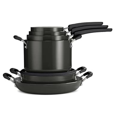 Tramontina Ceramic Non Stick 11-Piece Nesting Pots and Pans Set with Lids - Stackable Nonstick Cookware Set, Dishwasher and Oven Safe, Dark Gray