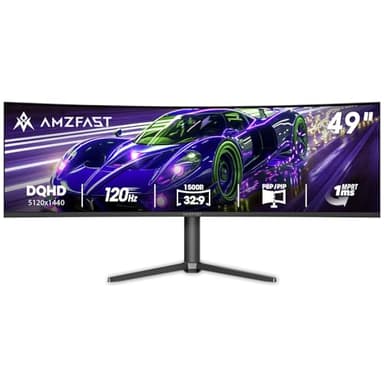 Amzfast 49 Inch Curved Monitor 120Hz DQHD 5120x1440p Ultrawide Gaming Monitor, 120% sRGB, 1500R, 1ms MPRT, HDR, Adaptive Sync, PIP/PBP, Height Adjustable, HDMI 2.0/DP 1.4, VESA 75x75, AMZG49C7U