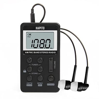 Pocket AM FM Radio Portable Digital Tuning Radio with Best Reception - Hapito Personal Small Transistor radios with Sterio Earphone, Rechargeable Battery and Lock Screen for Walk/Gym (Black)
