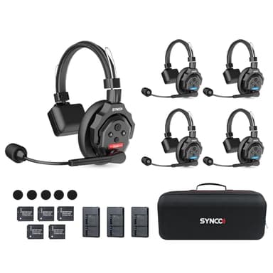 SYNCO XTALK X5 Wireless Intercom Headset System, 2.4GHz Full Duplex Group Talk Coms with 24H 350M/1148FT Real-time Monitoring, Single-Ear-Headsets-for-Communication