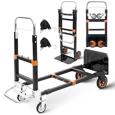 Upgraded 3 in 1 Folding Hand Truck, 500lbs Capacity Heavy Duty Convertible Dolly cart with Rubber Wheels, Collapsible Hand Truck Foldable with Telescopic Handle, Trolley for Moving, Office, Warehouse