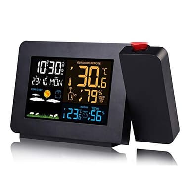 Projection Alarm Clock with Outdoor Sensor,Personal Weather Station for Bedroom, Projector Dimmable Clock Dual Alarms LCD,12/24H