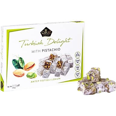 Cerez Pazari Turkish Delight Pistachio Candy, Gourmet Premium Vegan Sweets Small Gift Box, Luxury Traditional Confectionery Loukoumi, Soft Candy Dessert Glucose-Free Lokum, 7.4 oz.