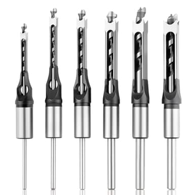 Devvicoo 6PCS Square Hole Drill Bit Set for Mortise and Tenon Machine (Not Handheld), Bearing Steel Mortiser Bits - 5/8", 9/16", 1/2", 3/8", 5/16", 1/4"