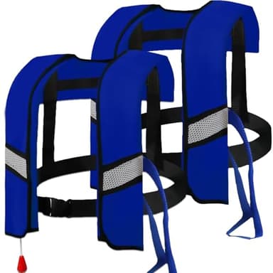 2-Pcs Automatic Inflatable Life Jacket,Adjustable Nylon Swim Vest with CO2 Inflation, Reflective Strips & Safety Buckle. (Blue)