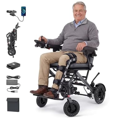 VERPAL 32lbs Lightweight Electric Wheelchair, Foldable Electric Wheelchair for Adults, Seniors, 360W Dual Motor Power Wheelchair 12.5 Miles for Travel, Park Hospital, 330 lbs Capacity-6Ah 16.5" Seat