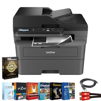 Brother Wireless DCP-L2640DW Compact Monochrome Multi-Function Laser Printer Bundle with 26‑Month Protection Plan, Printer Essentials Digital Download, 6FT HDMI Cable & 6FT USB Type‑A to Type‑B Cable