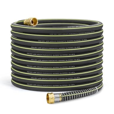 Wurzberge Lightweight Rubber Garden Hose 100 ft, 5/8" Hybrid Rubber Hose with Solid Brass Fitting, Water Hose Pipe for Outdoor, Cleaning & Washing