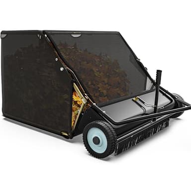 YINTATECH Tow-Behind Lawn Sweeper,42" Pull Behind Heavy-Duty Garden Sweeper with Hopper Bag,Grass Collector,Adjustable Brush Height,Anti-Splash Cover,Dumping Rope from Seat Handle for Yard Lawn