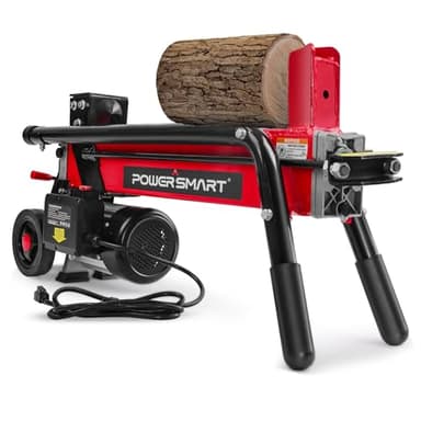 PowerSmart Electric Log Splitter 7-Ton - Efficient Wood Splitter with 3500 Motor Speed, 15 Amp, Horizontal Full Beam Design and Steel Wedge for Firewood & Kindling Cutting