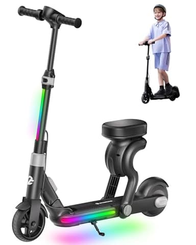 ECOROAD 2-in-1 Kids Electric Scooter EK8,200W Motor & 9 Miles Range,Up to 10 MPH,Dual Brake System,Bluetooth Music & Foldable & Adjustable Height, for Kids Ages 6-12(Black)