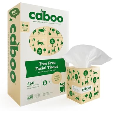 Caboo Tree Free Facial Tissue Paper, Tissue Box with 60 Sheets Per Cube, Total of 6 Cubes, 360 Total Tissues