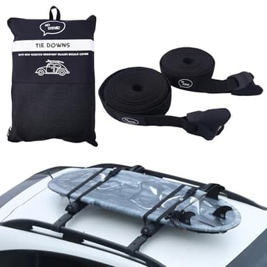 Ho Stevie! Surfboard Tie Down Straps (Pair) for Roof Rack Crossbars - Easy to Use - 'No Scratch' Silicone Buckle Covers Prevent Damage