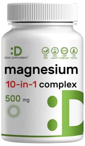 Magnesium Complex 500mg, 240 Veggie Capsules – 10-in-1 Glycinate, Citrate, Malate, Oxide, & More – 100% Chelated for Easy Absorption – Essential Mineral Supplement – Non-GMO