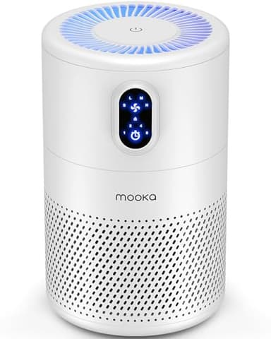MOOKA Air Purifiers for Home Large Room up to 1076 ft², H13 True HEPA Air Filter Cleaner, Odor Eliminator, Remove Smoke Dust Pollen Pet Dander, Night Light, B-D02L White