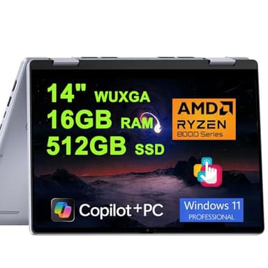 Dell Inspiron 14 7445 2-in-1 Laptop 14" WUXGA Comfortview Touchscreen AMD 6-core Ryzen 5 8640HS (>i7-1355U) 16GB RAM 512GB SSD Backlit for Creator Business Professional Win11Pro w/Copilot AI