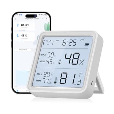 eMylo WiFi Thermometer Hygrometer, Wireless Indoor Humidity Monitor for Room, Smart Temperature Sensor with App Control, Large LCD Display with Light, Notification Alerts, Free Data Storage Export